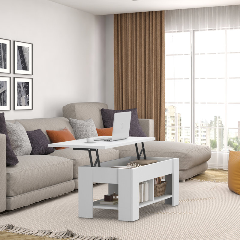 Sparta Lift Top Extendable Coffee Table With Storage, White Marble