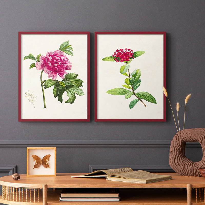 Impression encadrée PrettyPinkBotanicalsI-Premium - prête à être accrochée - aucun clou requis - aucun clou requis, Rouge