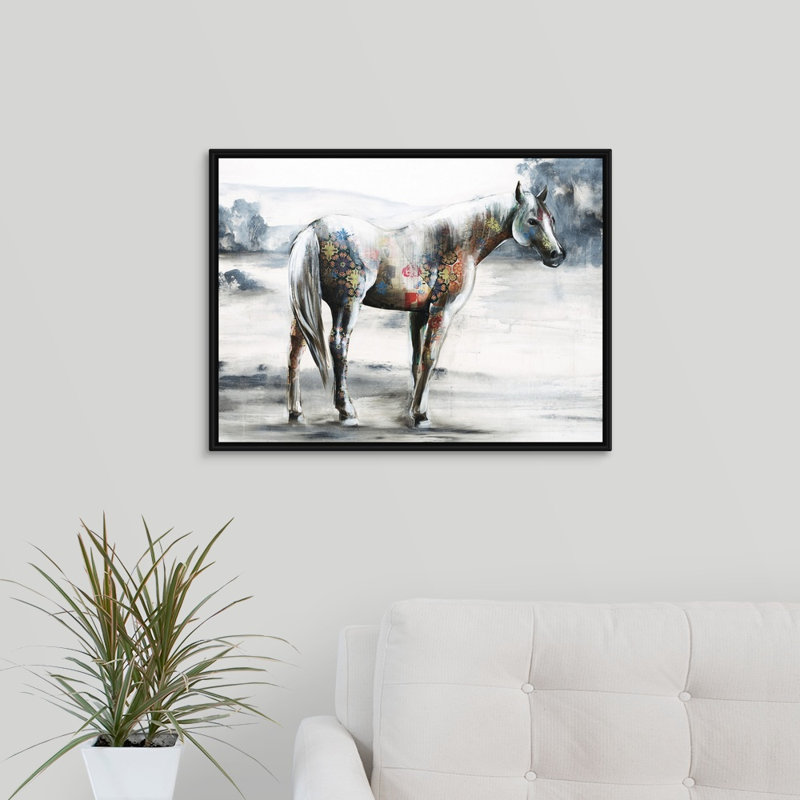 « outing environ ii », peinture sur toile, H 19,7 po x l 25,7 po x p 1,75 po, Cadre flottant noir