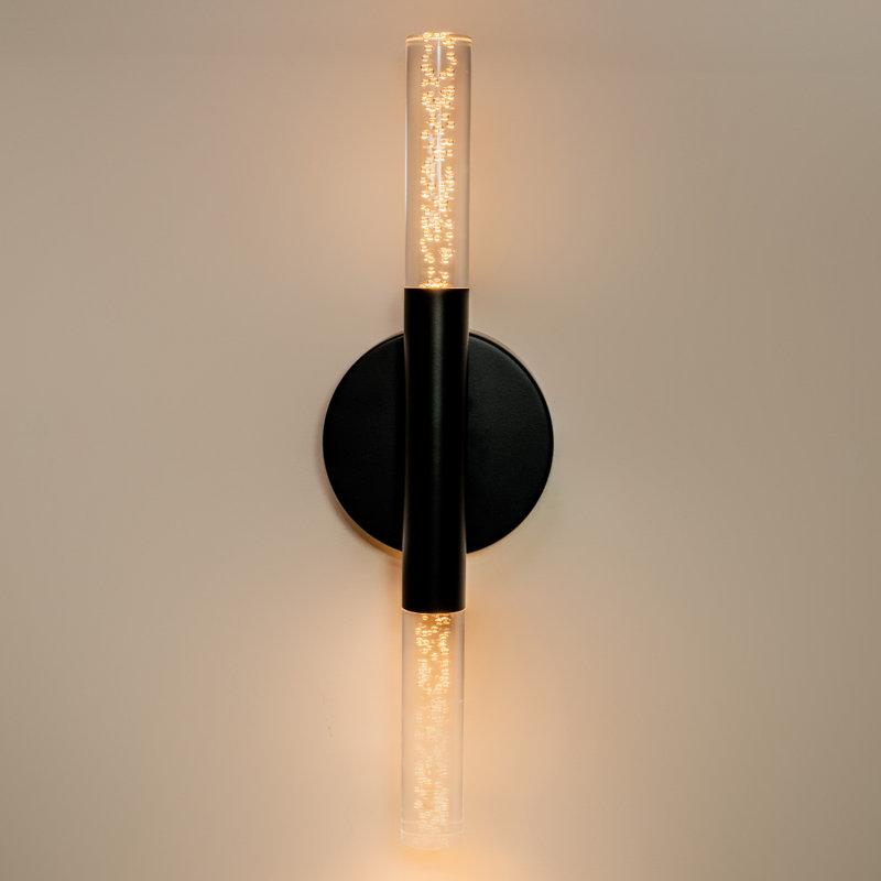 Éclairage pour salle de bain 2 lumières DEL à intensité variable, Noir mat, Largeur de 16 pouces, 1