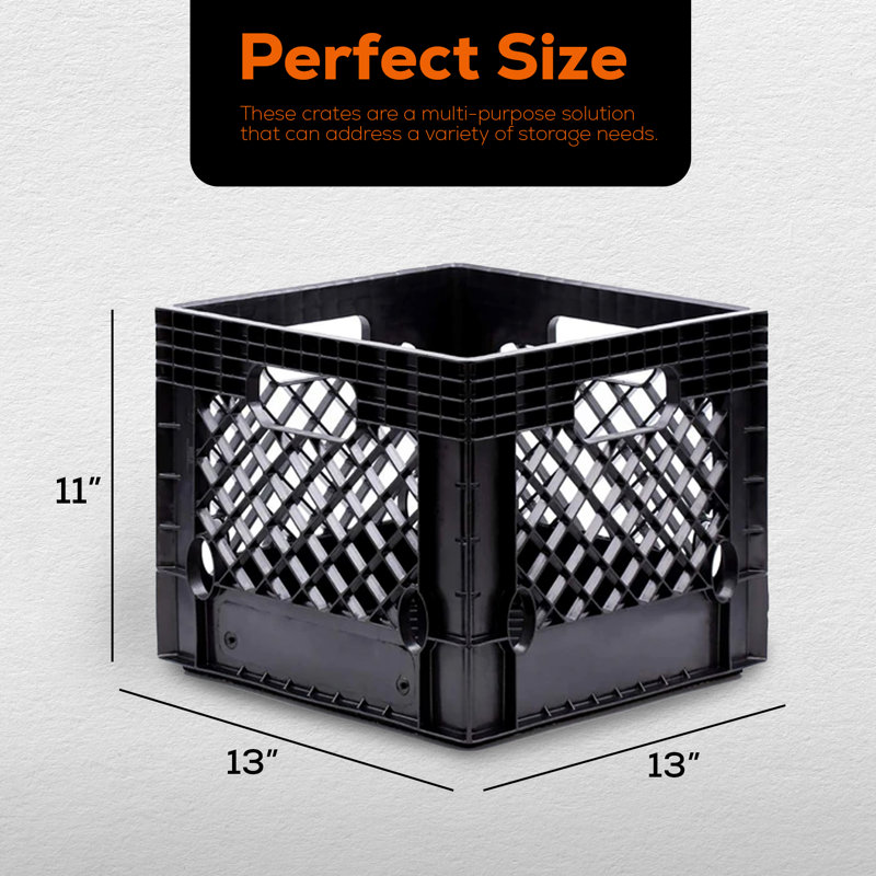Black Stackable Heavy Duty Storage Crate with Handles, 16 Quart