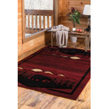 Tapis rouge / noir / beige en polypropylène tissé à la machine 2 pi 7 po x 7 pi 4 po Dare Machine