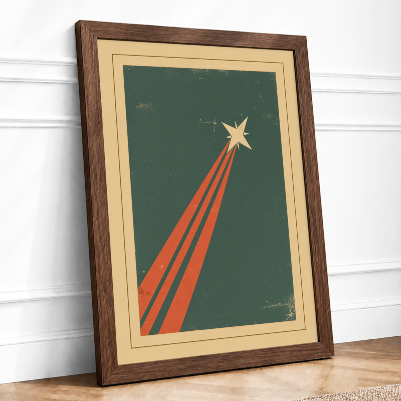 Rocket to the Stars Retro - Framed Print, A2 - 59.4 x 42.0 cm, Walnut