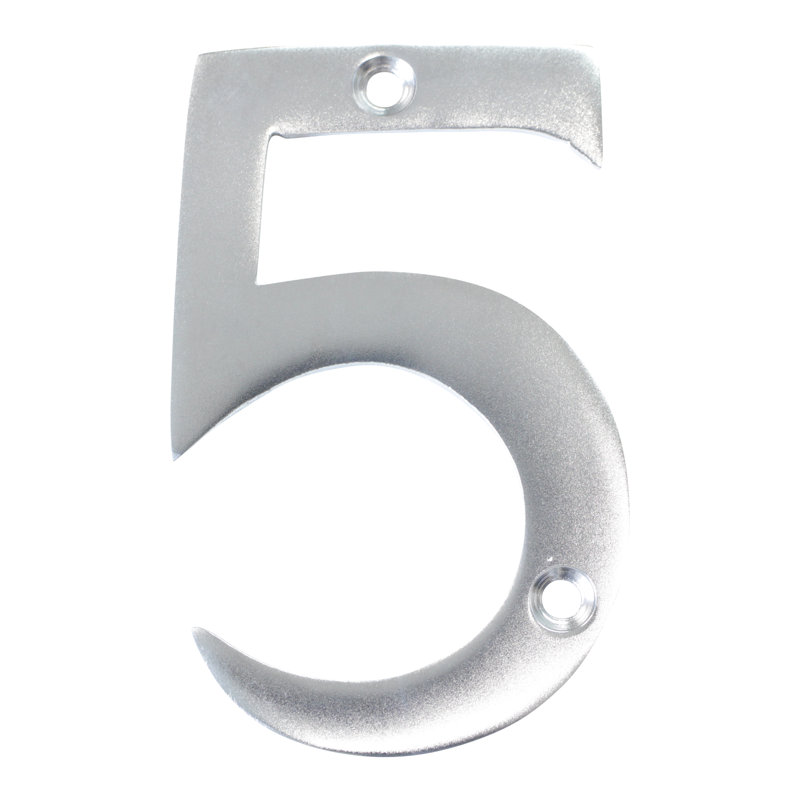 Numéro de maison laiton à fixation en surface, H 4 po, Chrome satiné, 5