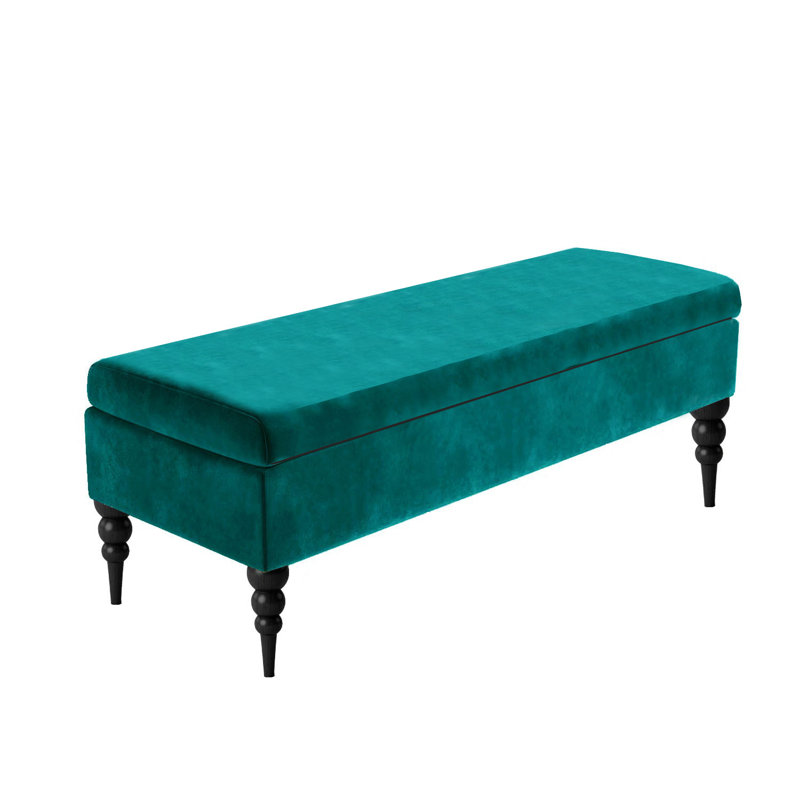 Safar Plain Ottoman Storage Bench - Plush Velvet Shoe Bench - Upholstered Footstool with Storage, Emerald Green