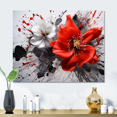 Red Grey Botanical Symphony I - Abstract Botanicals Metal Wall Art Prints