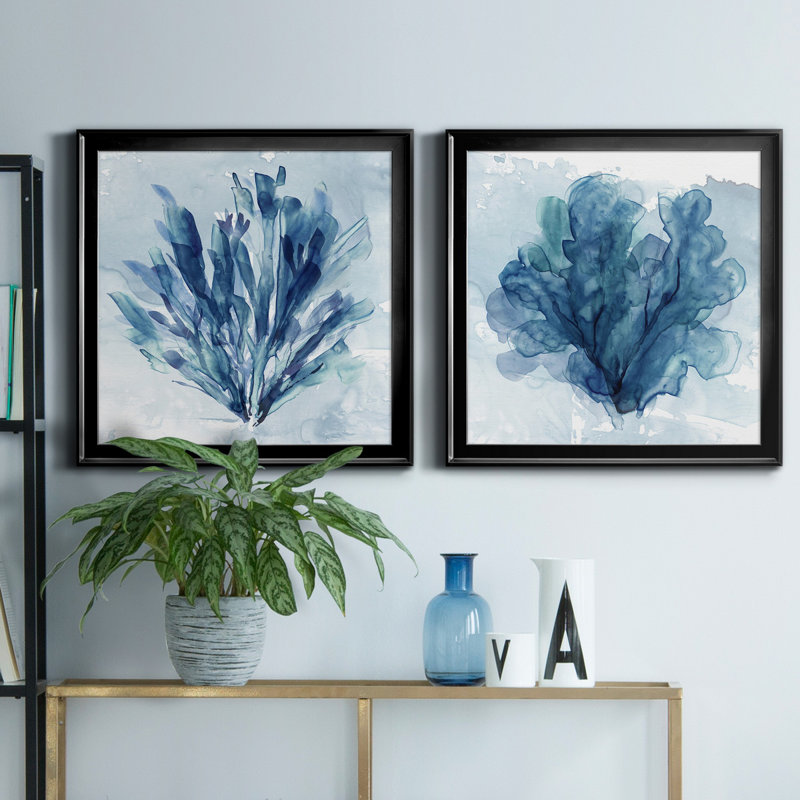 Alexio Coastal Coral I - 2 pièces, peinture sur toile encadrée, H 30,5 po x l 61 po x P 1,5 po, Cadre noir