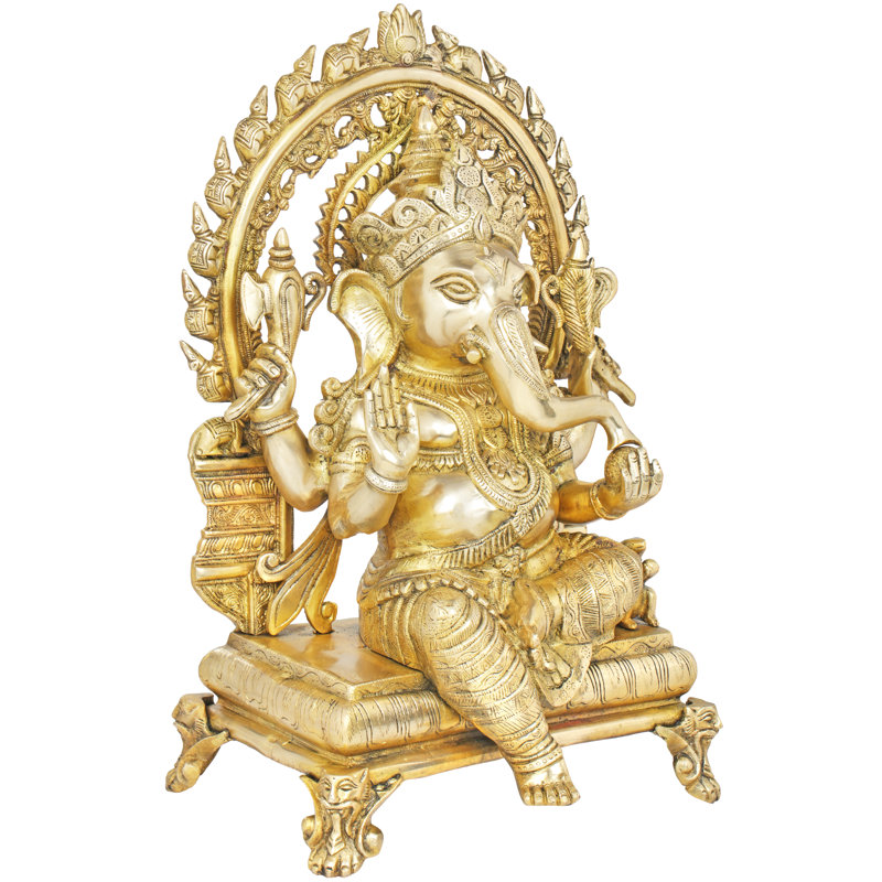 19 "Abhaya Grant Ganesha assis sur un Chowki avec des Rats Aureole