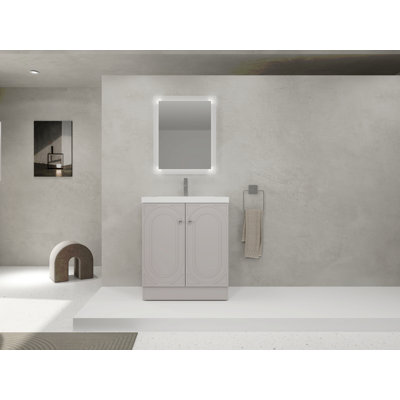 Meuble-lavabo autoportant de 30 po avec lavabo en résine et 2 portes d'armoire à fermeture en douceur (emballage KD)