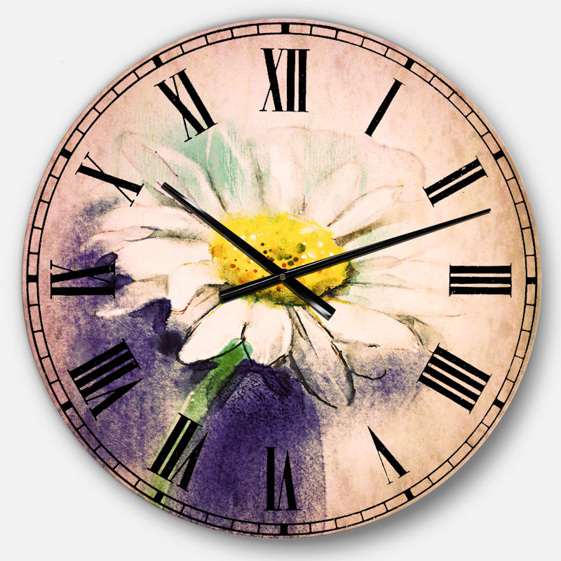 Horloge murale traditionnelle - Gerbera blanche en bleu, Moyenne