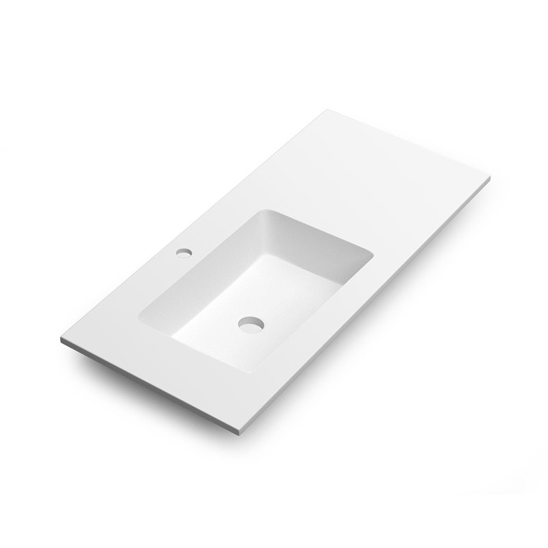 Lavabo de salle de bain rectangulaire encastrable en résine 18,1 po DAX, Blanc mat