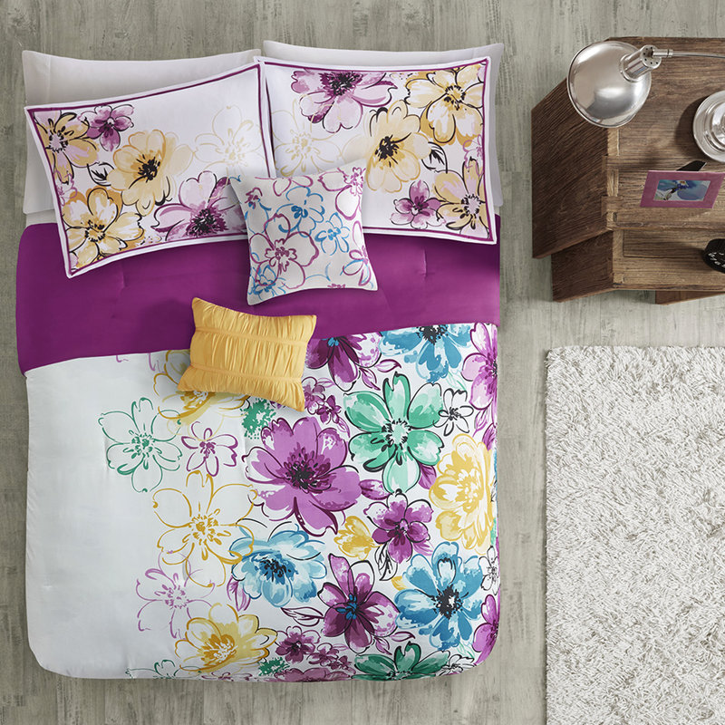 Édredon bleu pour lit simple / simple TG, avec broderie florale TG en bleu, rembourrage et