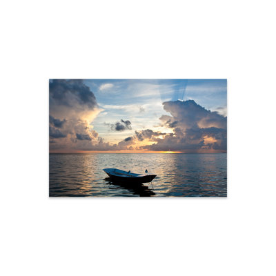 Dinghy Boat In Sea At Sunset, Great Exuma Island, Bahamas On Plastic/Acrylic by Panoramic Images Painting -  Breakwater Bay, 1F5A8AF32C474562BE236EEE18A756A4