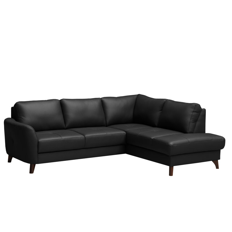 Migues Genuine Leather Corner Sofa with Sleeping Function and Storage, Right Hand Facing, Black
