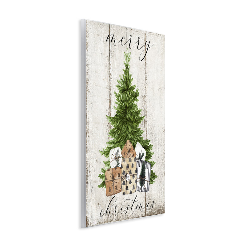 Rustic Distressed Merry Christmas Tree Wood Wall Art 10" x 15"