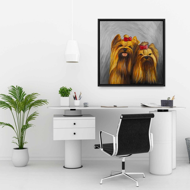 " Two Dogs With Bow Tie On Gray Background "