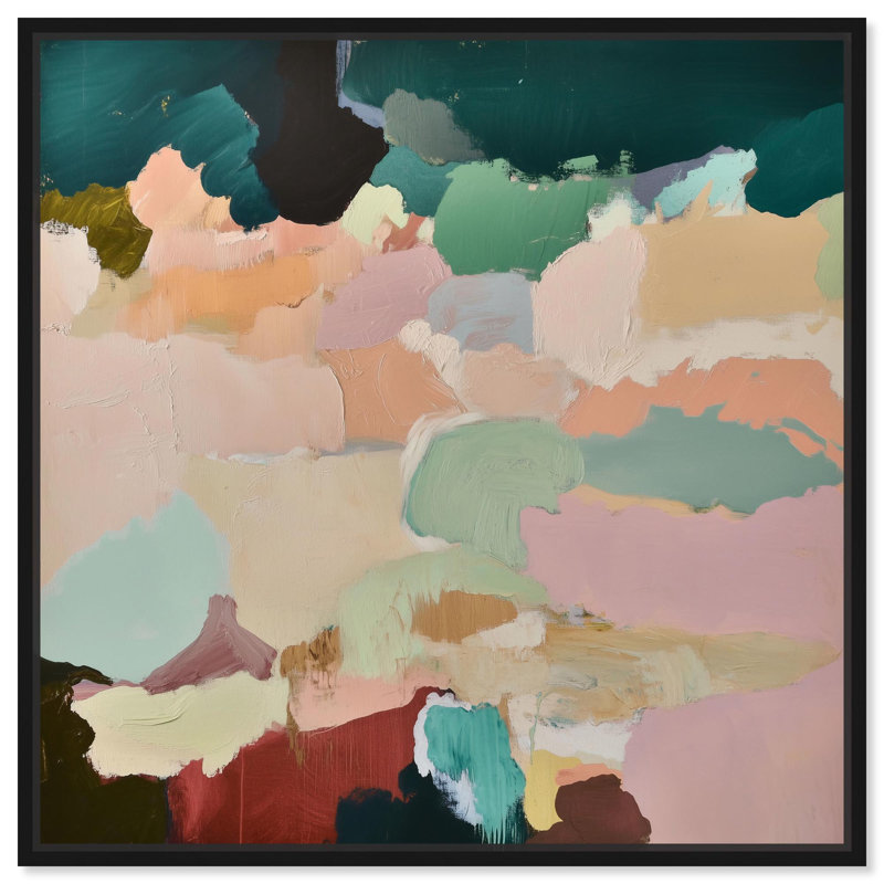 «Brushed Beauty III», art mural vert sur toile par Art Remedy, H 25 po x l 25 po, Cadre flottant noir