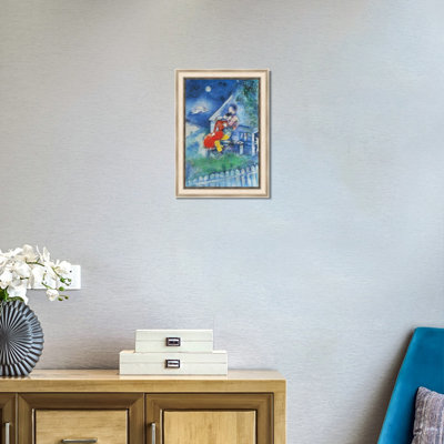 Framed Canvas Wall Art The Lovers by Marc Chagall Giclee Print Dreamlike Romantic Painting Modern Home Decor(White Oak & Mineral Grey,22"x28")