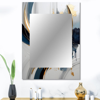 Abstract golden blue Whirls of serenity II - Fractal Decorative Mirror, Gold Wall Mirror, Printed Metal Art