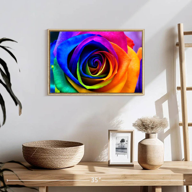 Pétales de rose arc-en-ciel, Cadre flottant en bois naturel, 19 po x 13 po