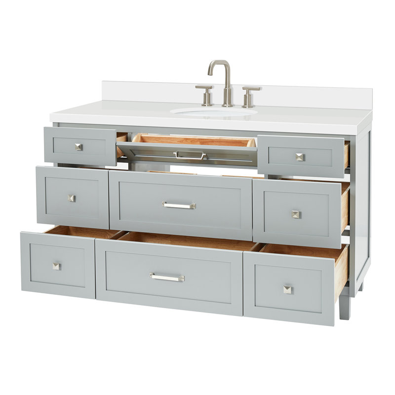 ARIEL Monrow 61 Single Sink Bathroom Vanity with Pure Quartz Top, Gray