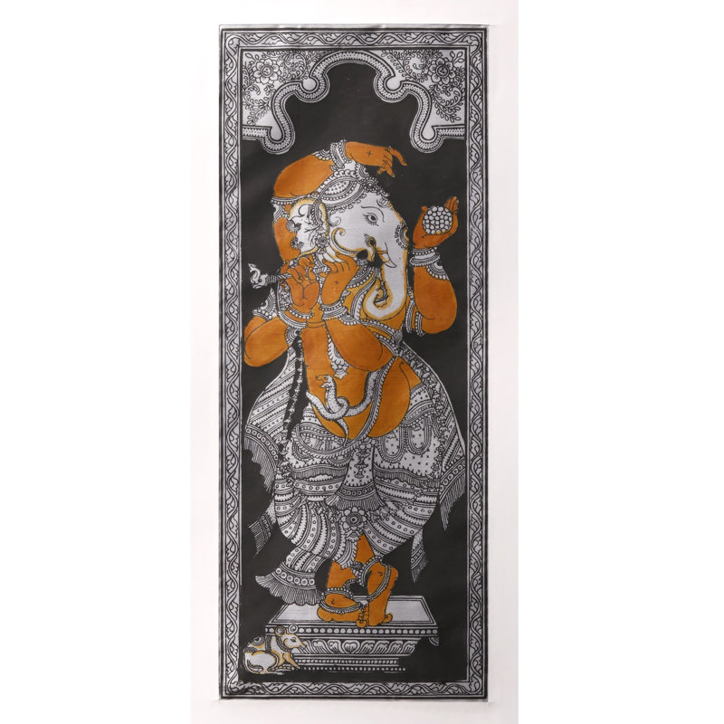 «Lord Ganesha Dancing and jouant de la flûte», peinture de Pattachitra | Aquarelle sur soie