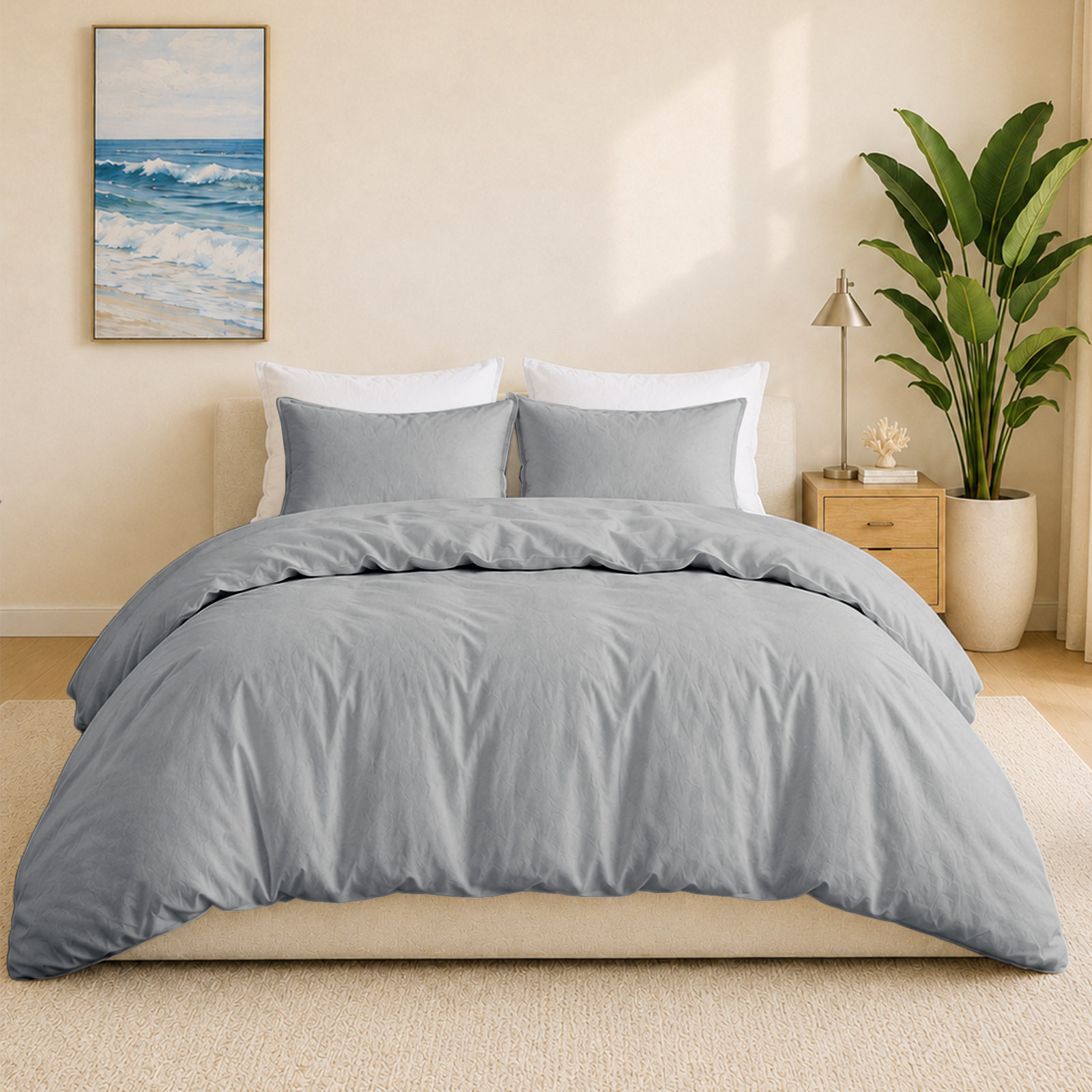 Boseman 100% Linen Duvet Reversible Duvet Cover Set, Twin Duvet Cover + 1 Standard Pillowcase, Gray