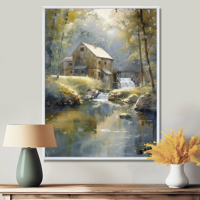 Grey Green Summer Rural Refuge Mill I - Mills Wall Art Living Room