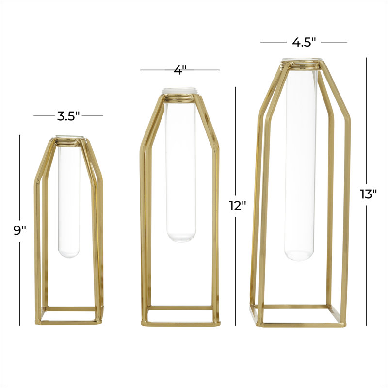 3 Piece Gold Stainless Steel Table Vase Set