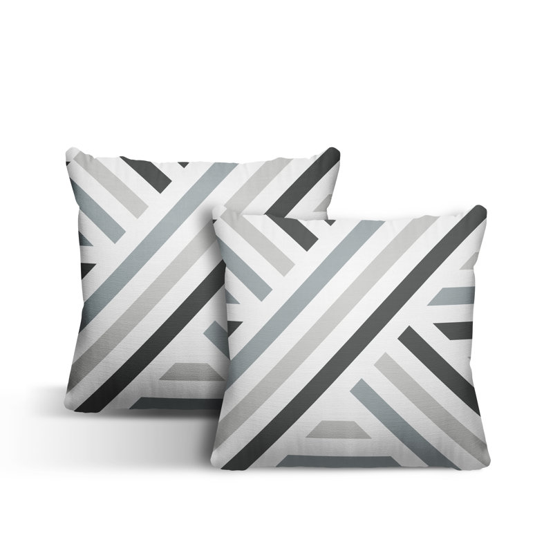  Coussin décoratif intérieur / extérieur à rayures, L 17 po x H 17 po, Gris