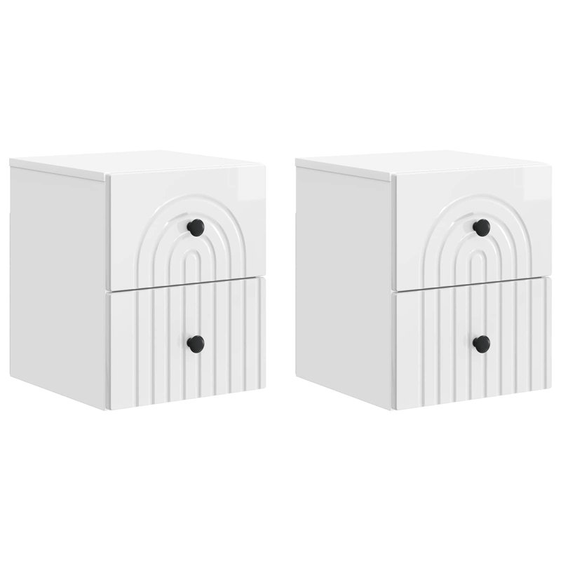 33cm W Manufactured Wood Bedside Table, High Gloss White