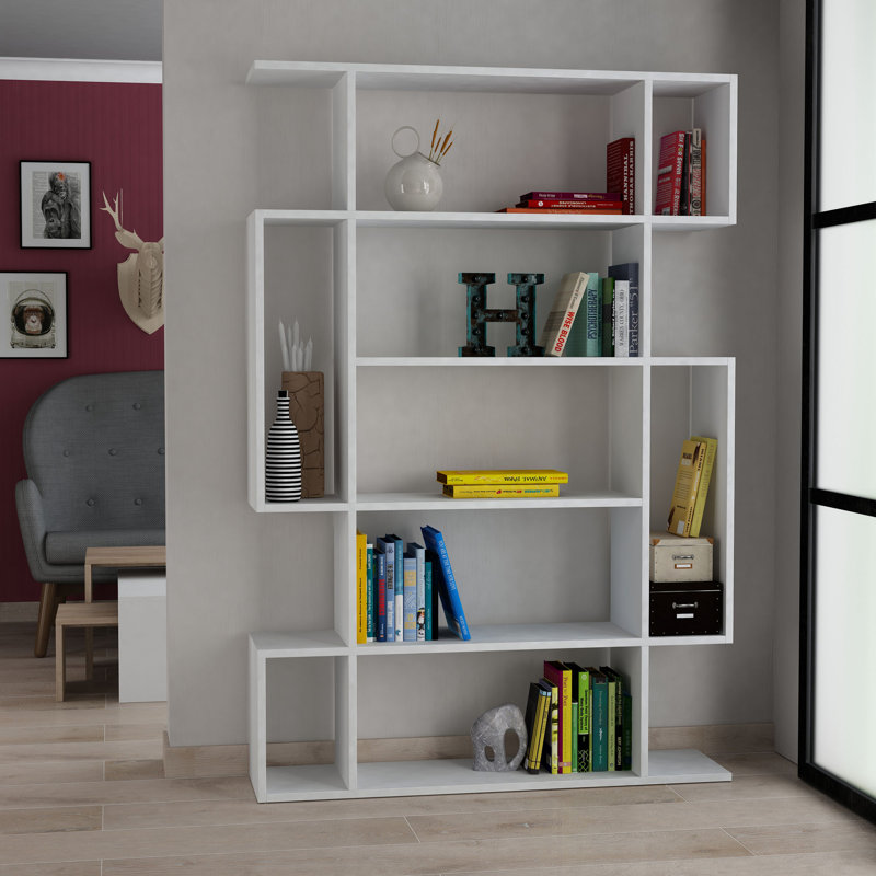 Colombi 161 cm H x 110 cm W Particle Board Geometric Bookcase, White