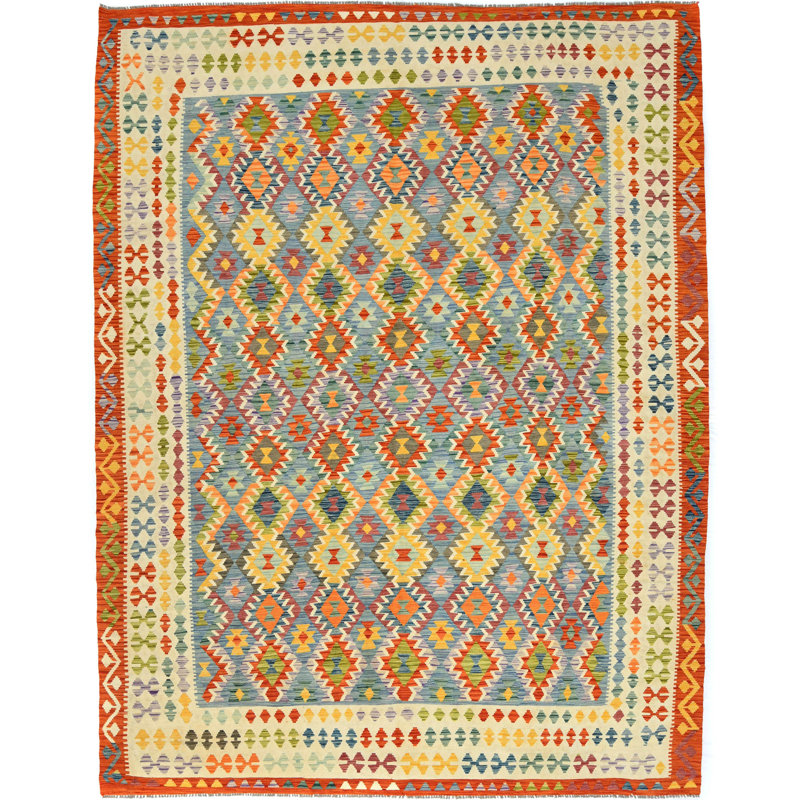 Tapis oriental fait à la main multicolore kilim et Sumak 10X13 Luhey