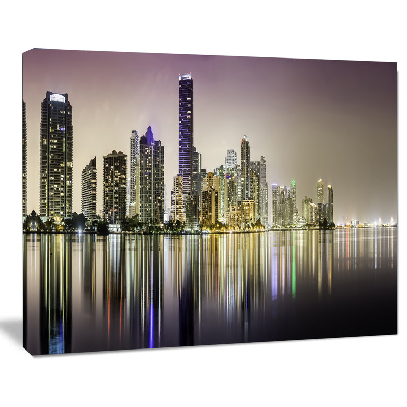 « miami-night night panorama », impression sur toile tendue, H 30 po x l 40 po x P 1 po