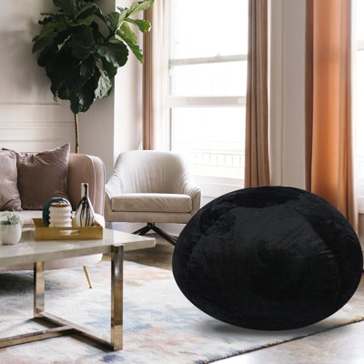 Fauteuil à billes en velours noir 4 pi, pour utilisation catégorisée, housse lavable, tissu extensible, fauteuil de chambre confortable, rembourré de mousse déchiquetée et de mémoire