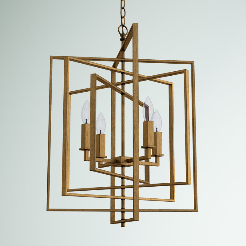 Hessle 4 - Light Dimmable Lantern Geometric Chandelier, Antique Gold