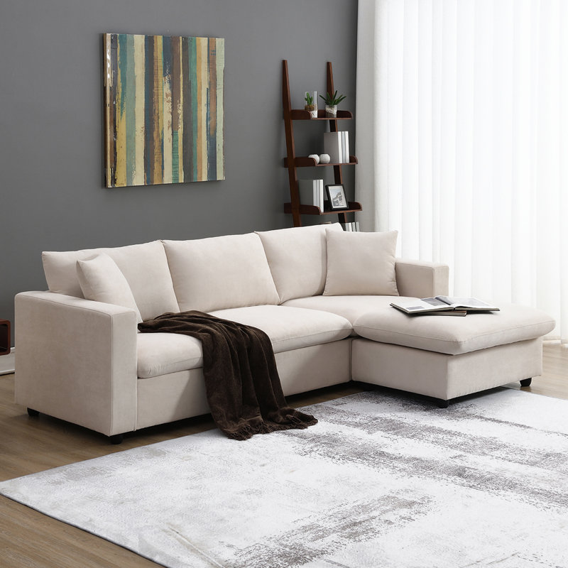 Canapé modulaire en chenille, Chenille crème, H 33,5 po x l 101 po x P 66 po