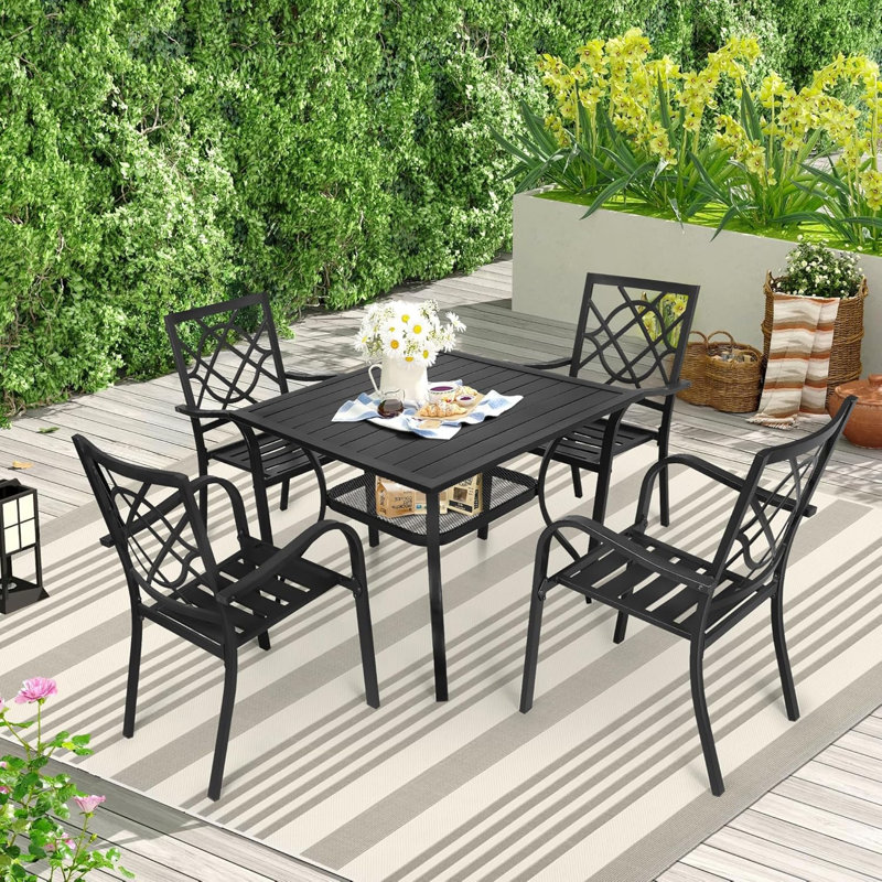 Jayc Metal Dining Table, Black/Black
