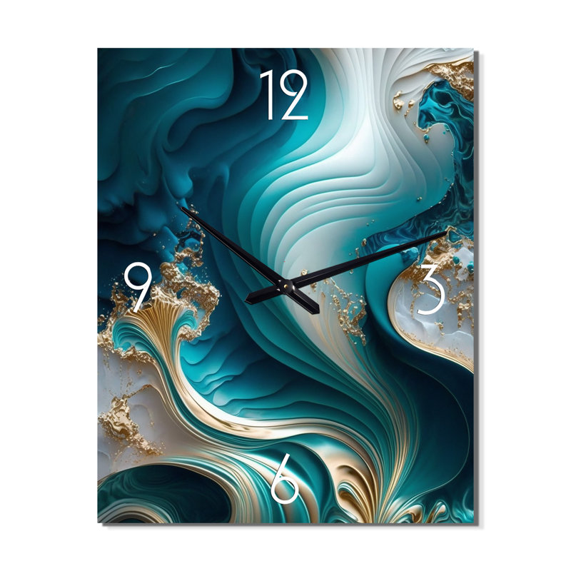 Horloge murale abstraite géode abstraite turquoise III, H 28 po x l 12 po x P 1 po