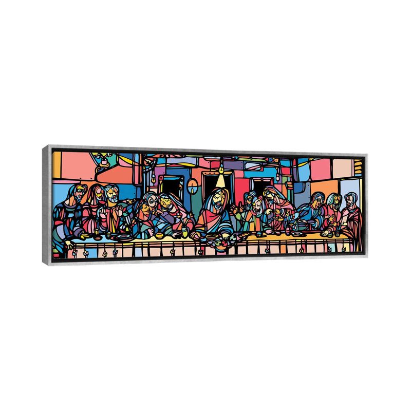 La Cène par Ninhol - impression panoramique, H 16 po x l 48 po x 1,5 po, Encadrement argenté