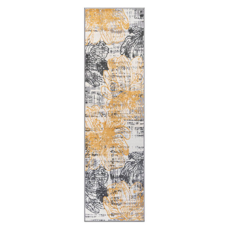 Dionta Abstract Floral Area Rug, Runner 2' x 7', Yellow