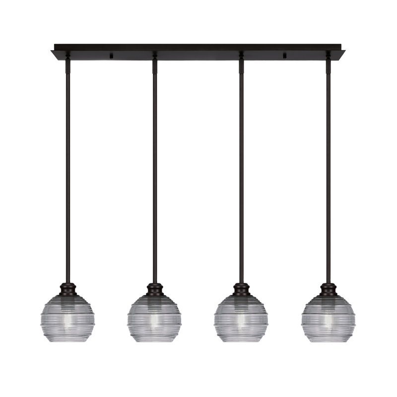 Luminaire suspendu linéaire 4 lumières avec verre de 6 po Edge, Fumée nervurée, Espresso