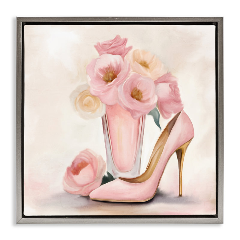 Cadre flottant Pink Beauty Bouquet, design par Kim Allen, H 25 po x l 25 po, Cadre flottant gris lustré