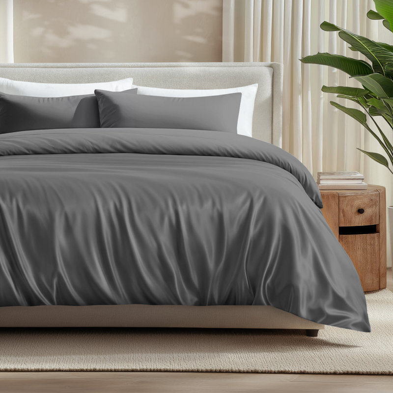Ensemble de couette en rayonne de bambou, Gris, Housse de couette très grand et 2 très grandes t