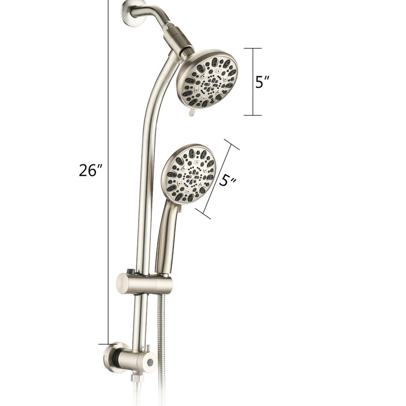 Stainless Steel Slide Bar Shower - 7 Dual Spa Head, 5" Abs Wall Mount, 1.8 Gpm, Adjustable Spray Patterns, 59" Hose, Brushed Nickel