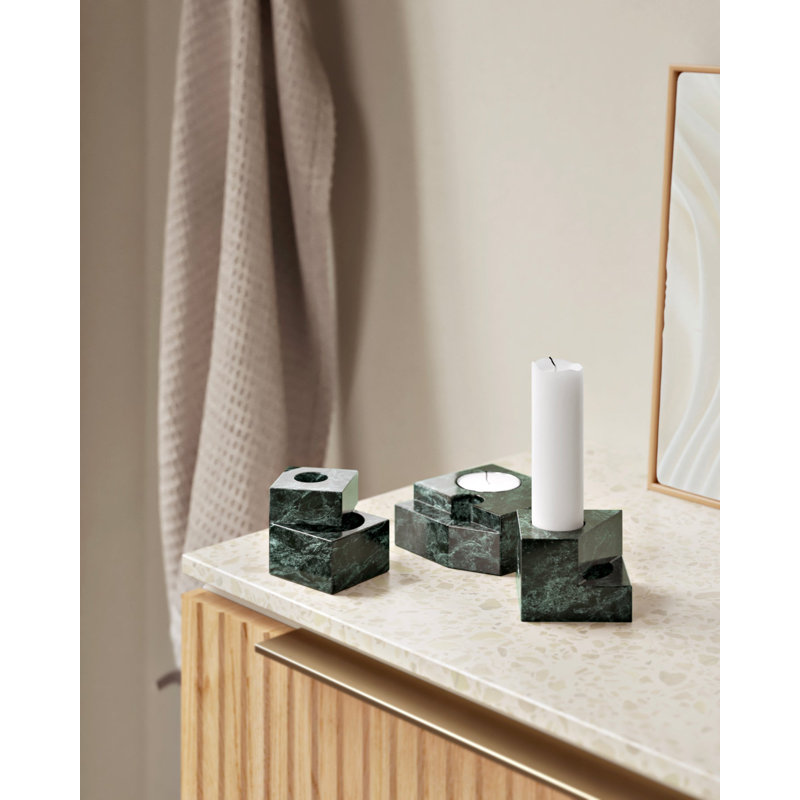 Jeu De Des 2 Candle Holder, 0.90'' H x 3.10'' W x 3.10'' D, Green