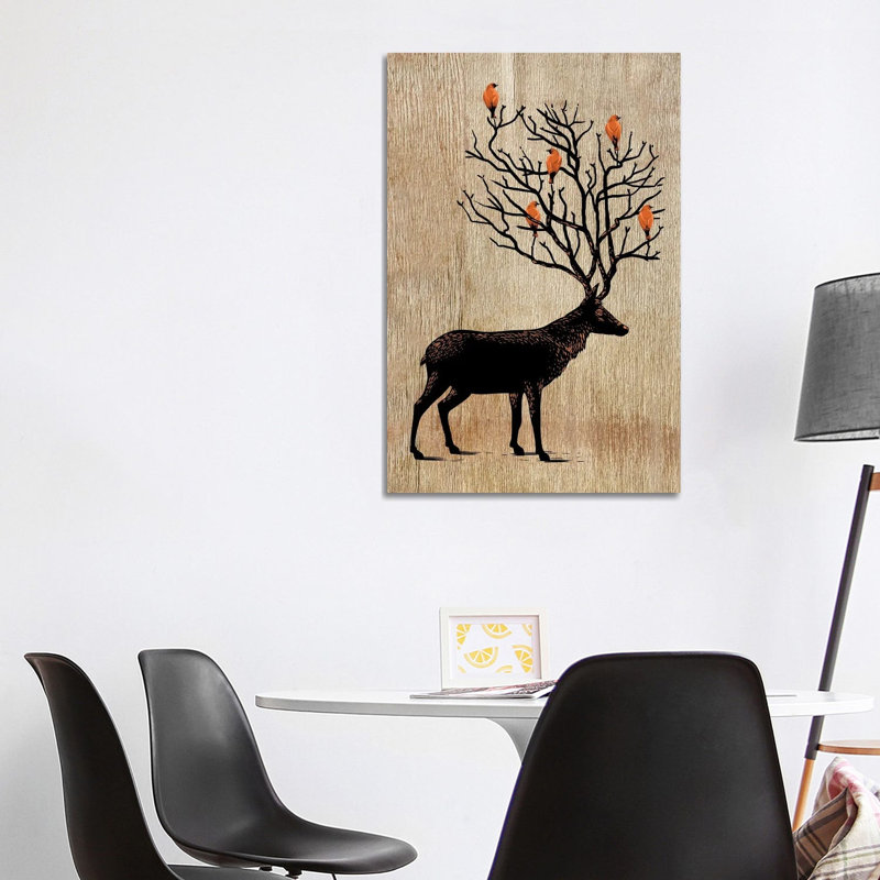 Tree Birds Deer 1 Piece Wrapped Canvas Painting, 101.6 cm H x 66.04 cm W