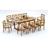 10 Seats 11 Pcs Grade-A Teak Wood Dining Set: 94" Double Extension Oval Table And 10 Granada Stacking Arm Chairs #11GR2210
