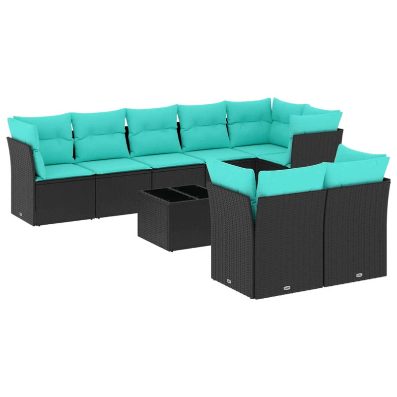  Ensemble de canapé de patio 9 pièces avec coussins en rotin de polyester noir