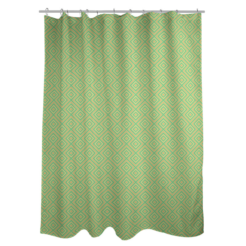Katelyn Elizabeth Geometric Shower Curtain with Liner Included, Green/Orange